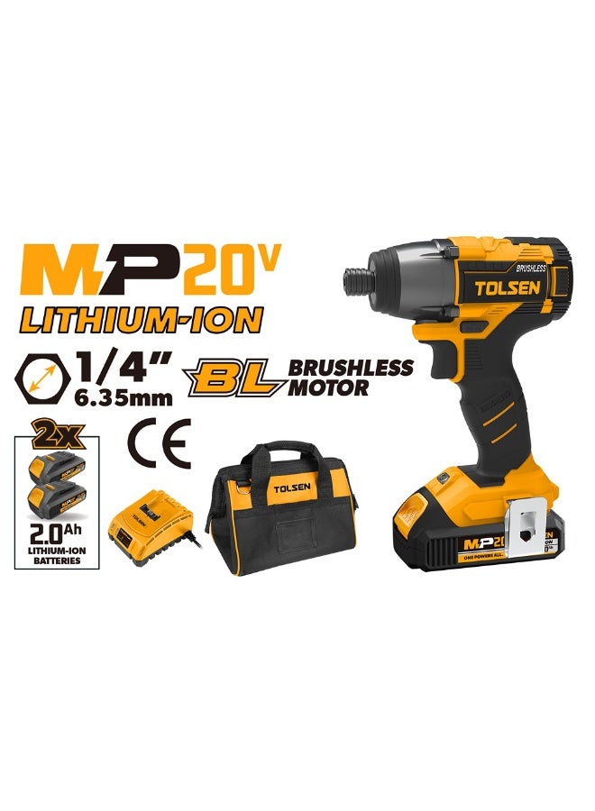 Tolsen 20V Brushless Cordless Impact Driver 87256 – Industrial Li‑Ion Impact Screwdriver with LED Light & 2 Batteries - Image 2